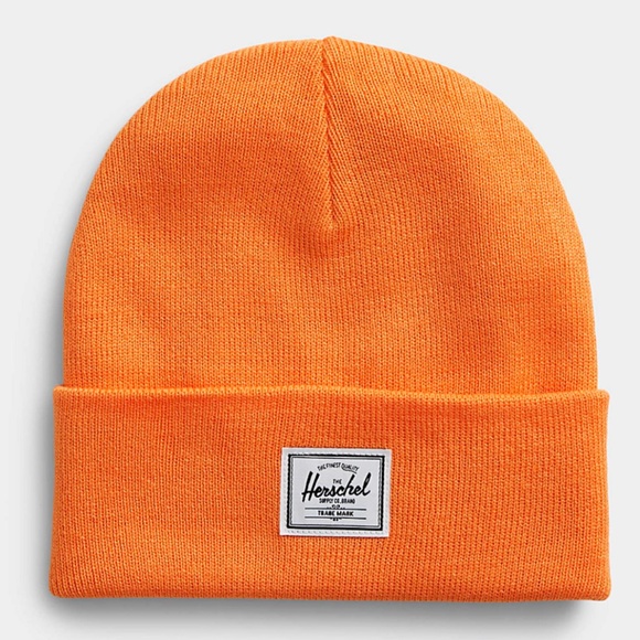 Herschel orange unisex Elmer signature badge tuque hat beanie NWT - Picture 1 of 6
